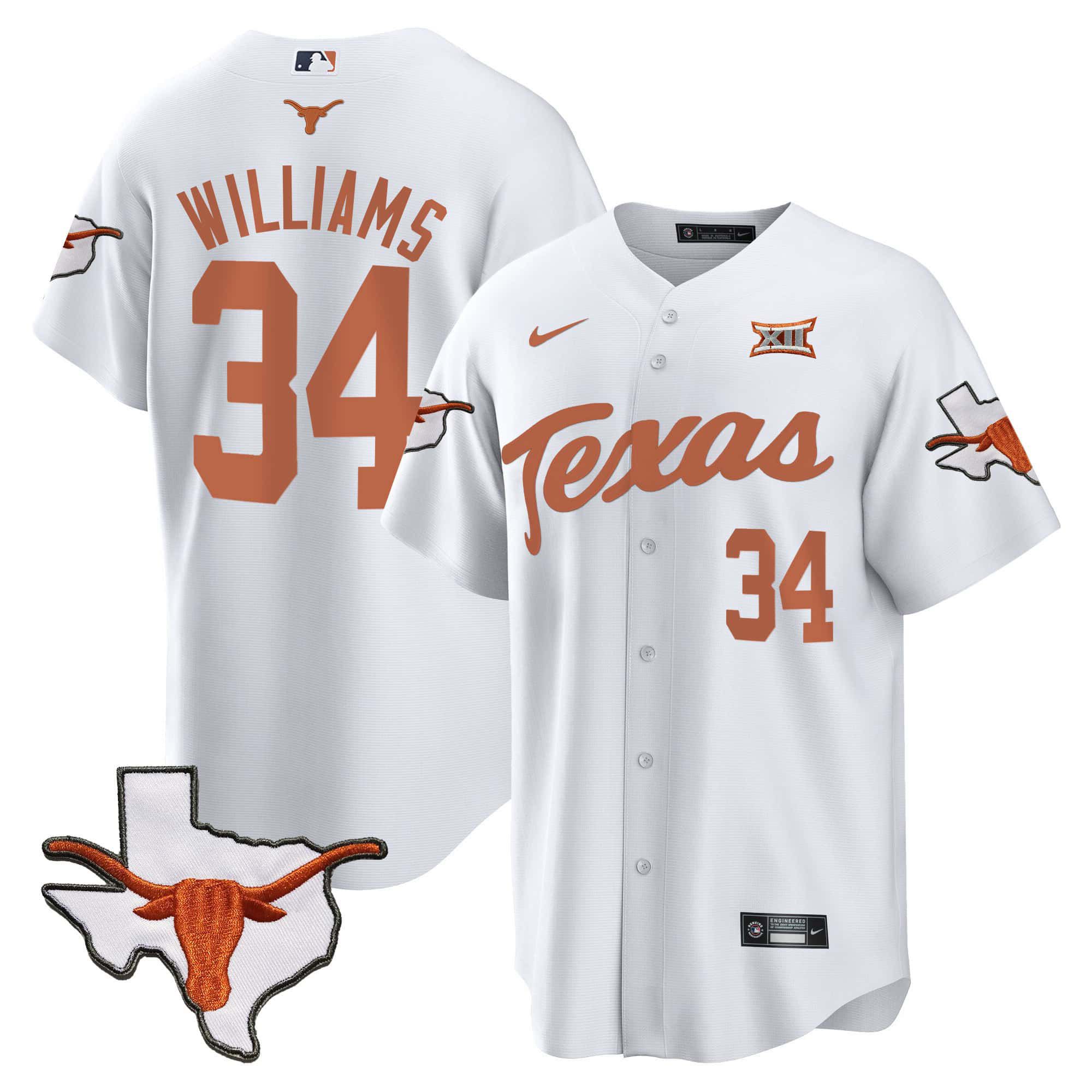 Men Texas Longhorns 34 Williams White 2024 Baseball NCAA Jersey